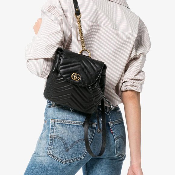 Gucci Chevron Marmont Leather Backpack in Black NEW WITH DUSTBAG - Picture 10 of 10